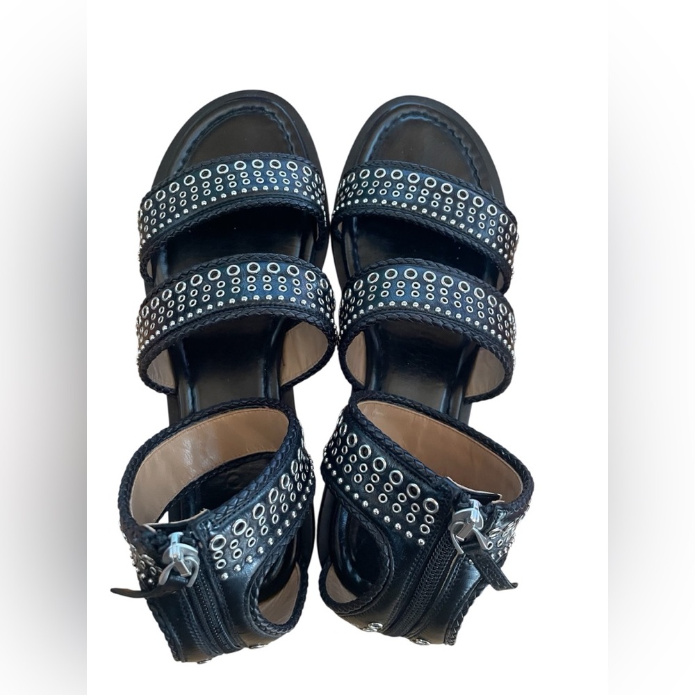 Sartore Black Multi-Stud Triple Strap Sandals